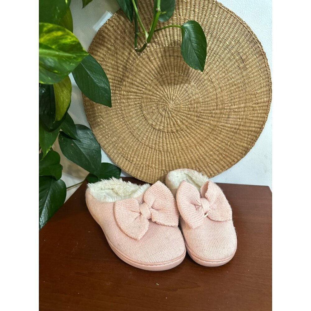 Aerosoles Pink Knit Slippers with Bow – Size Small (5-6)